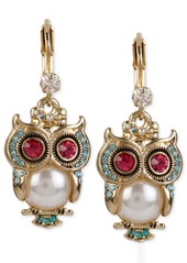 Betsey Johnson Gold-Tone Ornate Owl Drop Earrings