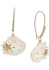 Betsey Johnson Gold-Tone Pave & Imitation Pearl Seashell Linear Drop Earrings