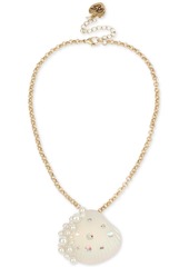 Betsey Johnson Gold-Tone Pave & Imitation Pearl Seashell Pendant Necklace, 16" + 3" extender