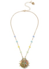 Betsey Johnson Gold-Tone Pave Floral Ladybug Pendant Necklace, 16" + 3" extender