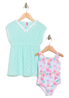 Betsey Johnson Kids' One-Piece Swimsuit & Cover-Up Dress Set in Beachglass at Nordstrom Rack