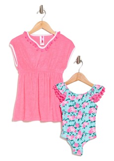 Betsey Johnson Kids' One-Piece Swimsuit & Cover-Up Dress Set in Knockout Pink/Multi at Nordstrom Rack