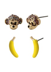 Betsey Johnson Monkey Duo Stud Earrings, Set Of 2 Pairs