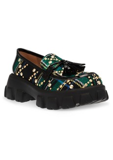 Betsey Johnson Women's Aleah Plaid Loafer with Studs - Green, Black Multi