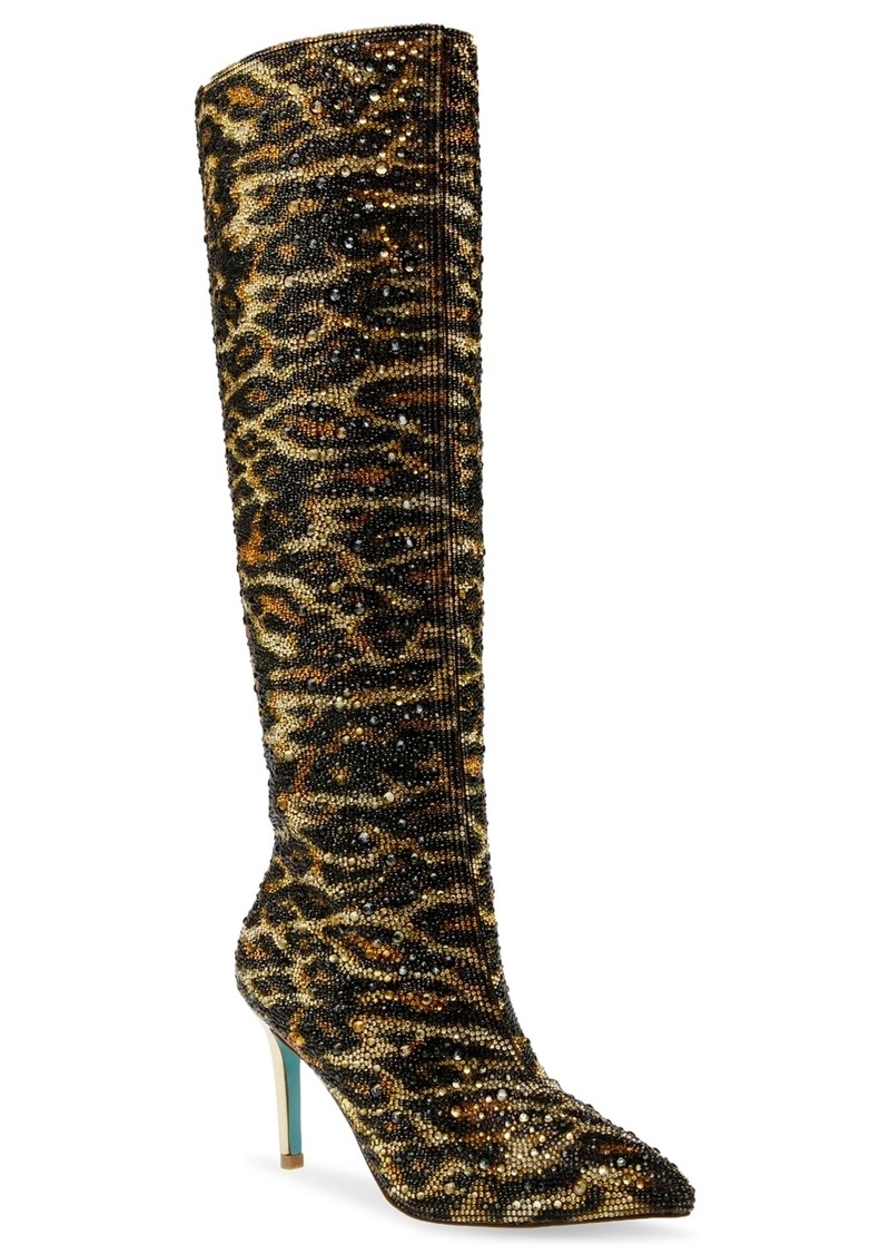 Betsey Johnson Women's Brea Rhinestone Tall Boots - Leopard