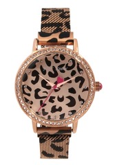 Betsey Johnson Women's Cheetah Printed Rose Gold-Tone Stainless Steel Bracelet Watch 36mm