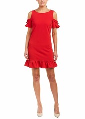 Betsey Johnson Women's Cold Shoulder Scuba Crepe Dress with Ruffled Hem red