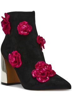 Betsey Johnson Women's Finlee Rosette Flare-Heel Dress Booties - Black Sequin Multi