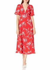 Betsey Johnson Women's Floral Puff Sleeve Midi Shirt Dress