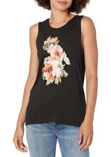 Betsey Johnson Women's FLORAL STAY WILD HI-LOW MUSCLE TANK  SMALL