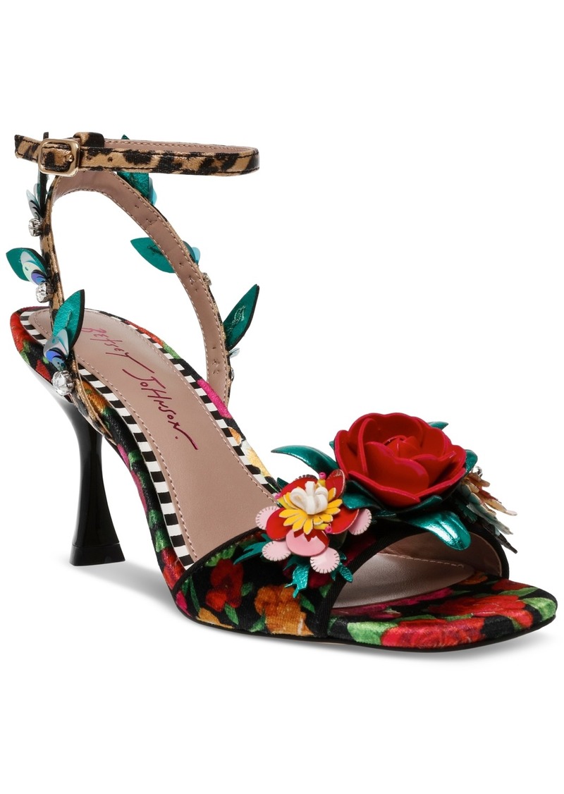 Betsey Johnson Women's Karra Flower-Embellished High-Heel Dress Sandals - Black Rose Multi