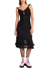 Betsey Johnson Women's Lace-Trimmed Dotted Mesh Slip Dress