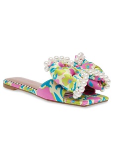 Betsey Johnson Women's Liah Pearl-Embellished Bow Slide Sandals - Yellow Multi