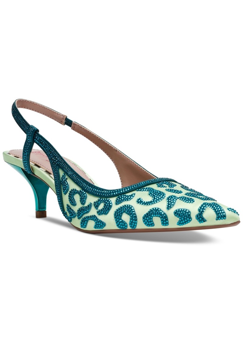 Betsey Johnson Women's Nahla Pointed-Toe Slingback Kitten-Heel Pumps - Green Leopard Multi