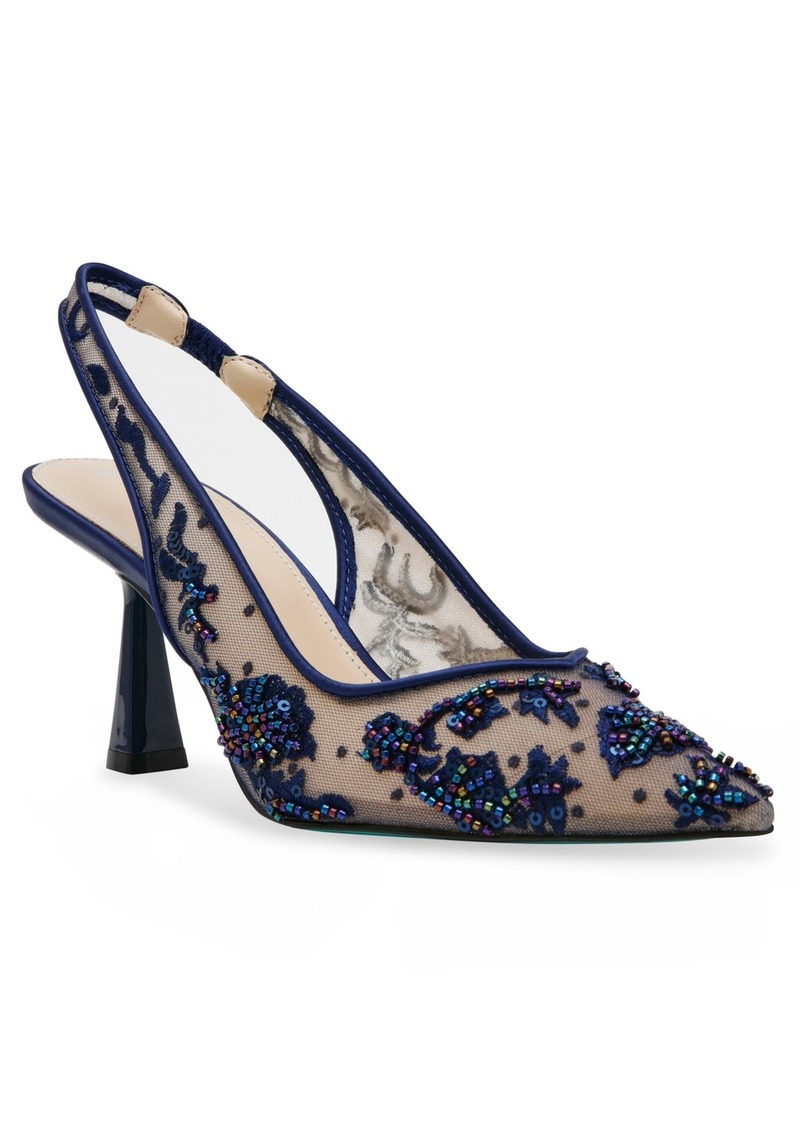 Betsey Johnson Women's Nikki Embroidered Slingback Evening Pumps - Navy