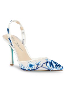 Betsey Johnson Women's Patch Mesh Embroidered Evening Pumps - Blue Floral