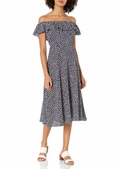 Betsey Johnson Women's Pebble Dot Off The Shoulder Tea Length Dress
