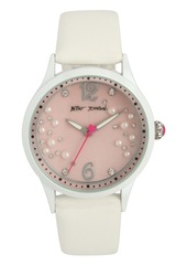 Betsey Johnson Women's Scattered Pearl Stone White Polyurethane Strap Watch 40mm