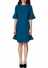 Betsey Johnson Women's Stretch Crepe Dress with Bell Sleeves and Trim Detail