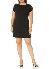 Betsey Johnson Women's Stretch Crepe Dress with Pearls on The Shoulder