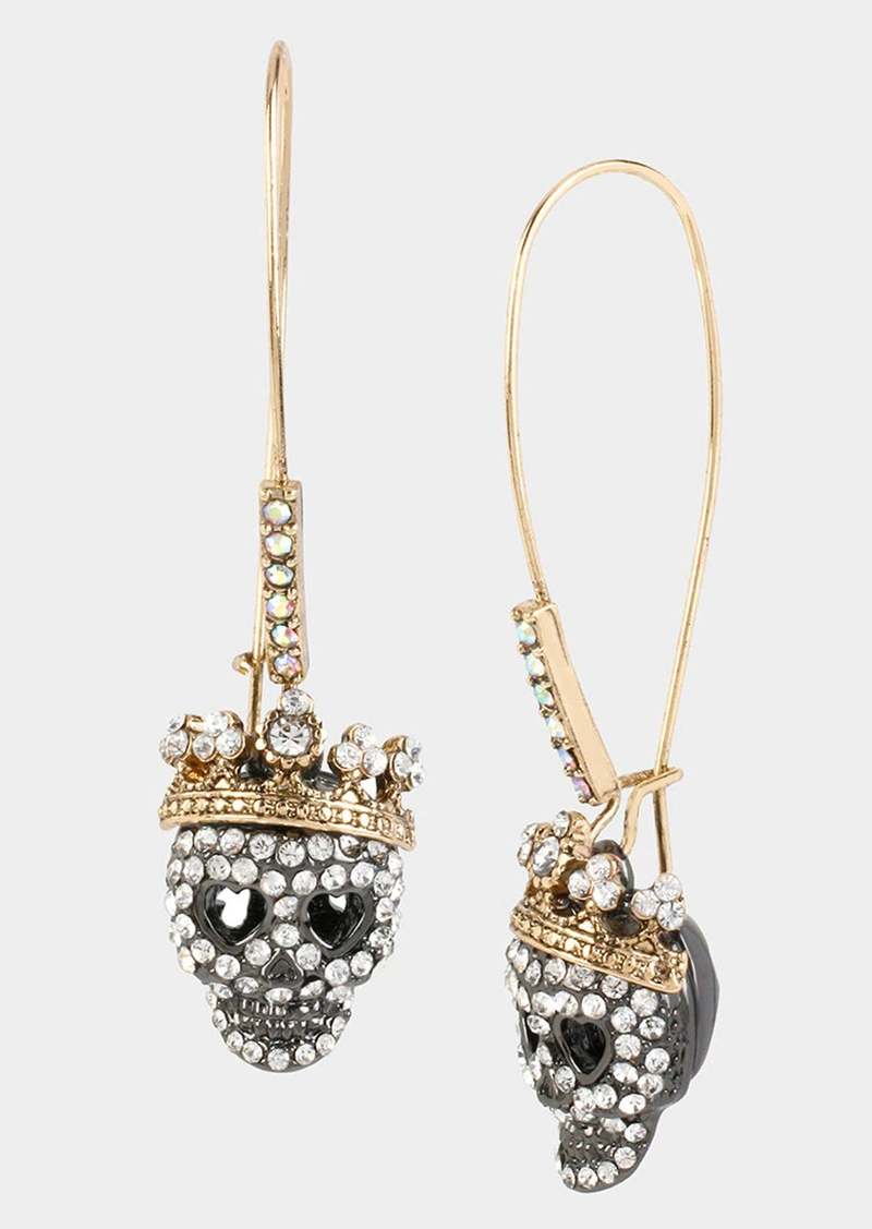 Betsey Johnson Betseys Crystal Pave Skull Hook Earrings Crystal