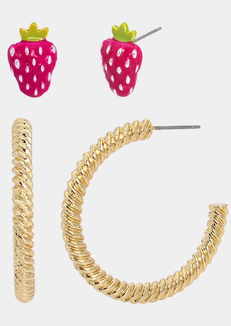 Betsey Johnson Betseys Pool Party Strawberry Hoop Set Fuchsia