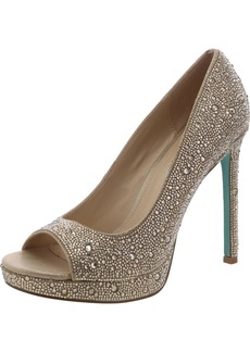 Betsey Johnson Dane Womens Rhinestone Peep-Toe Pumps