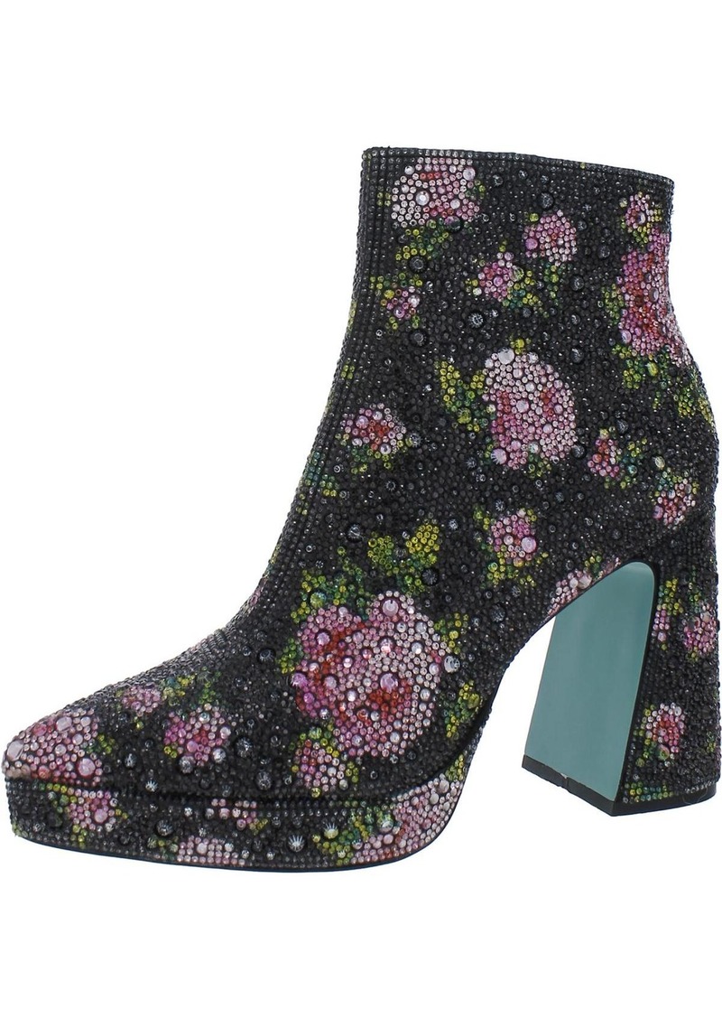 Betsey Johnson Della Womens Rhinestone Pointed Toe Ankle Boots