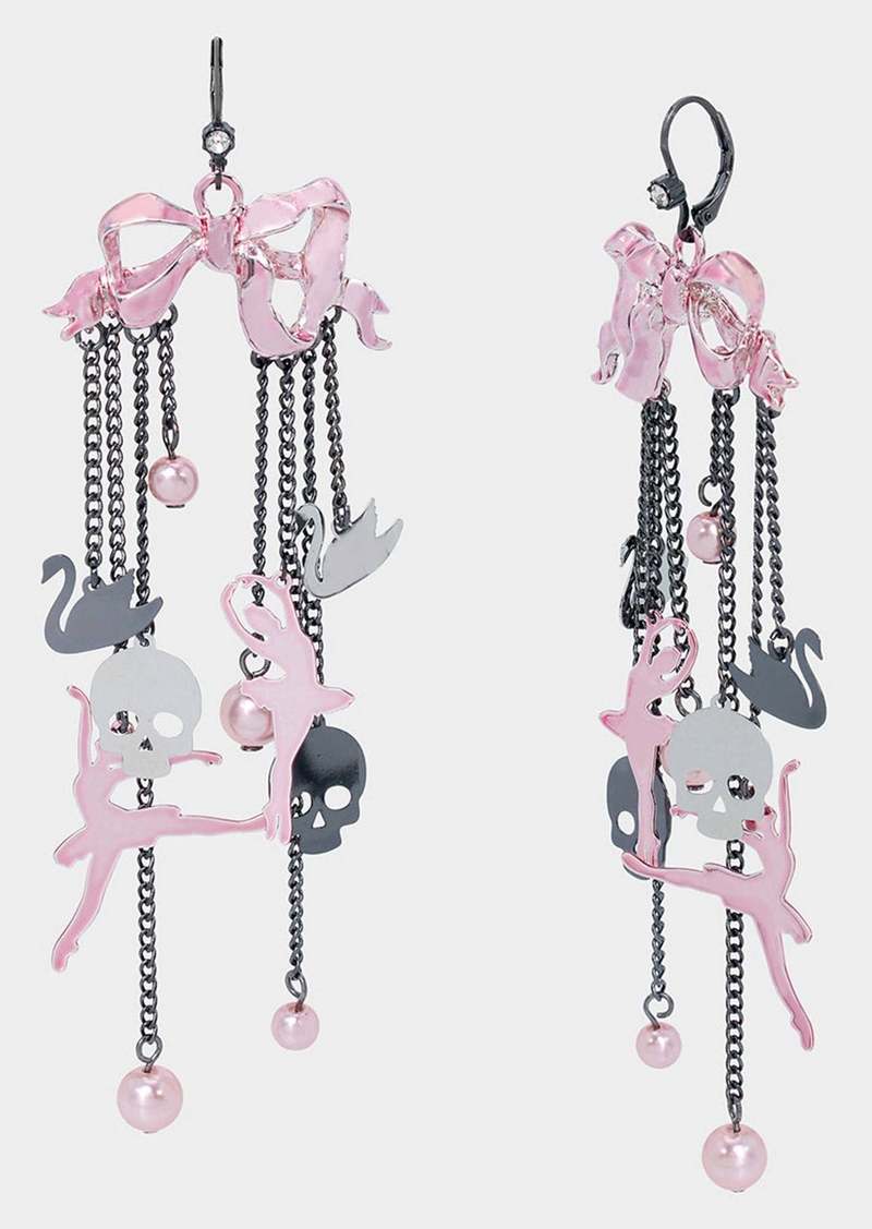 Betsey Johnson Fly By Night Bow Ballerina Chandelier Earrings Pink