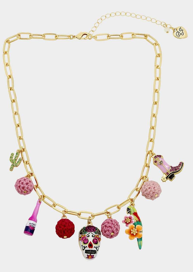 Betsey Johnson Hola To Love Cowgirl Charm Necklace Pink