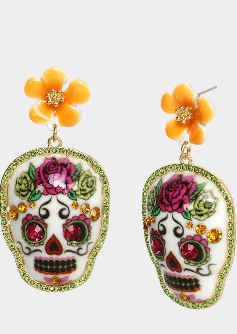 Betsey Johnson Hola To Love Skull Drop Earrings Multi