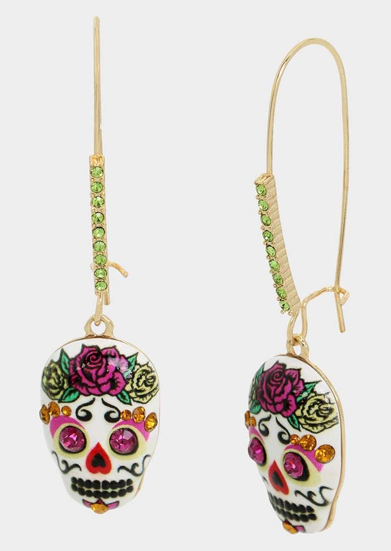 Betsey Johnson Hola To Love Skull Hook Earrings Multi