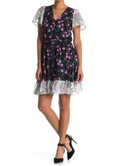 Betsey Johnson Mixed Floral Print V-Neck Mini Dress