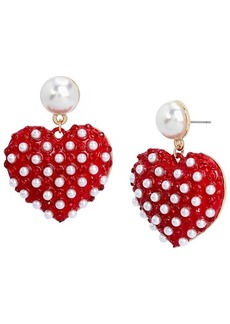 Betsey Johnson Pearl Heart Drop Earrings,