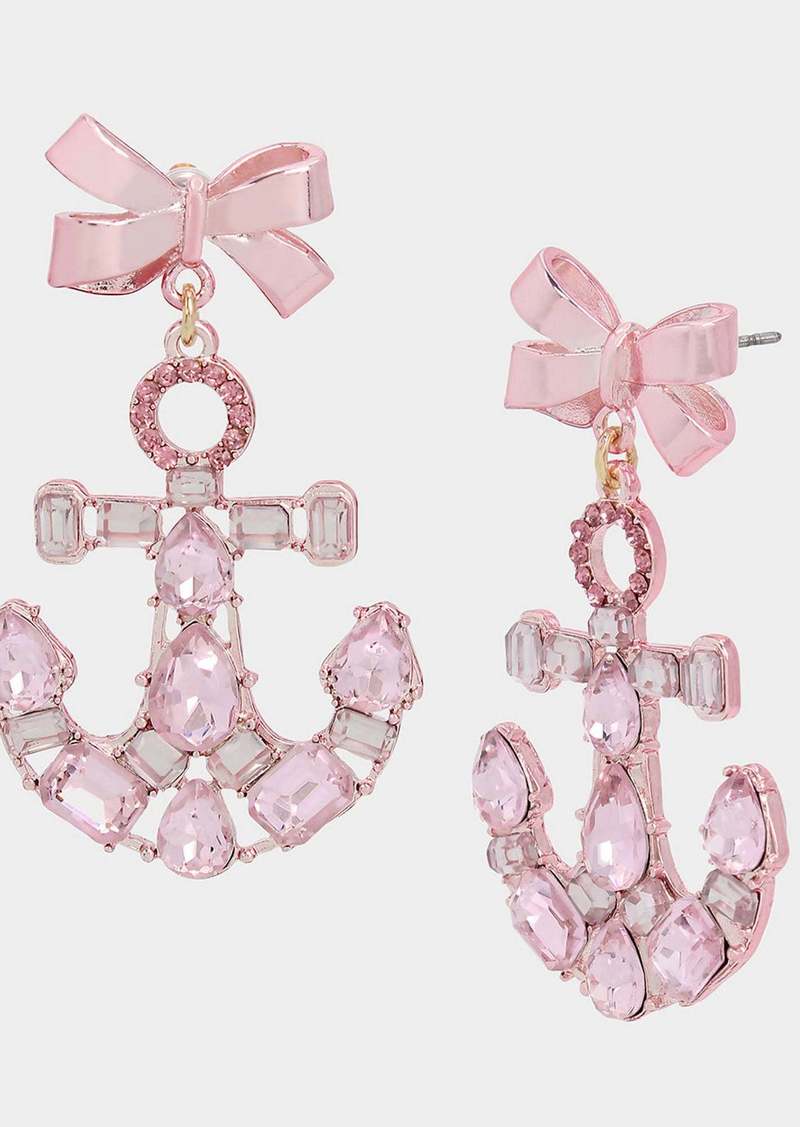 Betsey Johnson Pink Summer Bow Anchor Earrings Pink