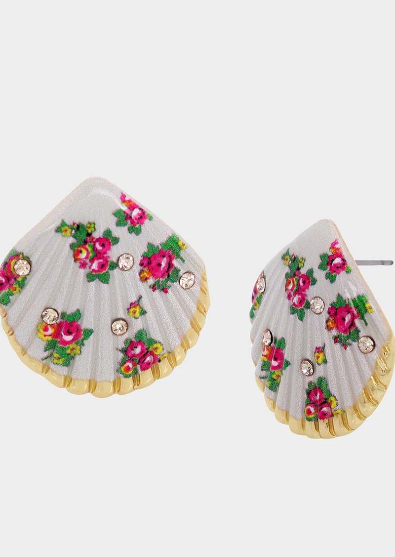 Betsey Johnson Shell Yeah Flower Shell Studs White