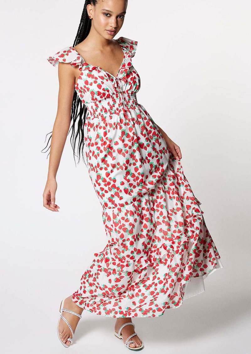 Betsey Johnson Strawberry Print Maxi Dress White