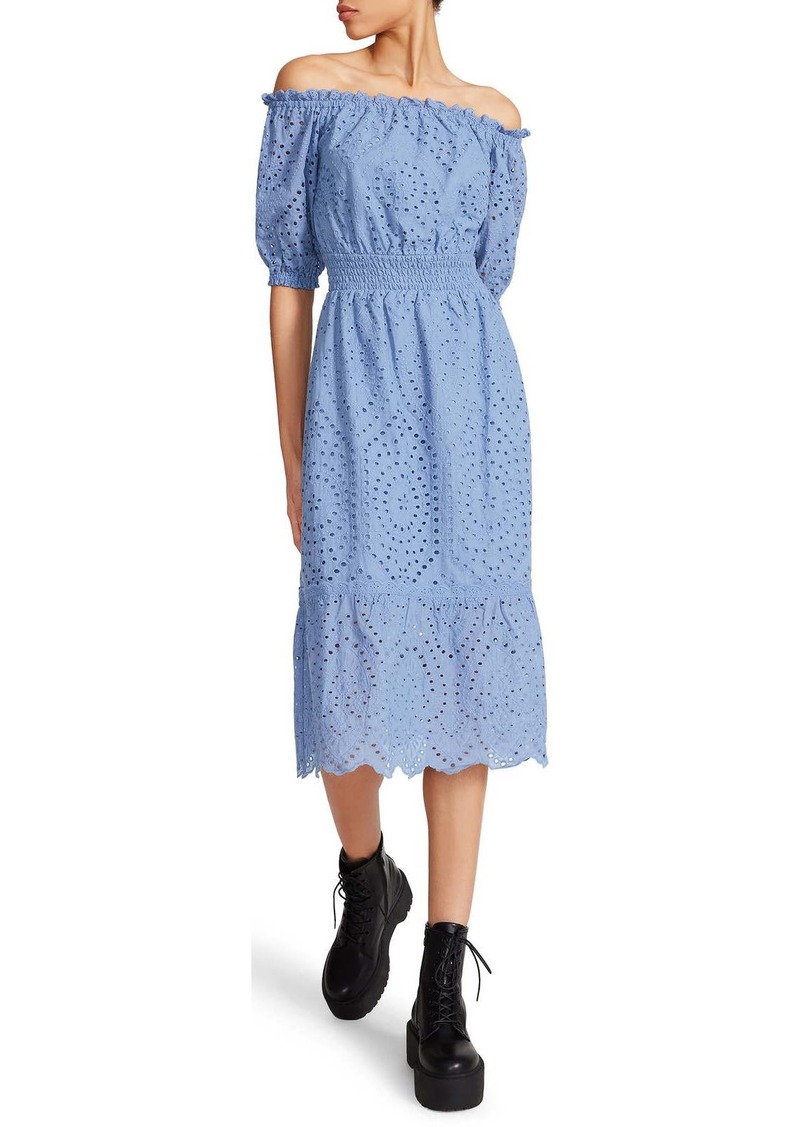 Betsey Johnson Womens Cotton Off The Shoulder Midi Dress