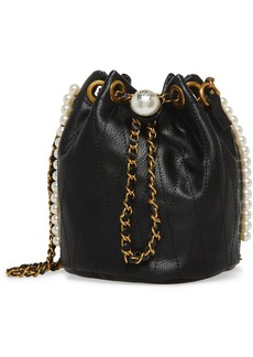 Betsey Johnson Womens Faux Leather Embellished Bucket Handbag