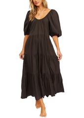 Billabong Endless Shore Puff Sleeve Tiered A-Line Dress in Off Black at Nordstrom