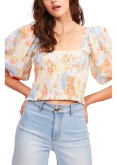 Billabong Feeling Groovy Smocked Cotton Crop Top in White/Multi at Nordstrom