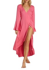 Billabong Flair Fare Long Sleeve Maxi Wrap Dress in Sunset Pink at Nordstrom