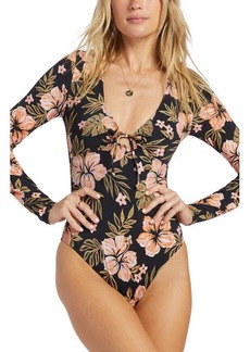 Billabong Hooked on Tropics Floral Long Sleeve One-Piece Swimsuit