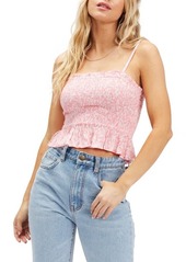 Billabong Keep Your Cool Floral Print Smocked Crop Top in Pink Sunset at Nordstrom