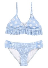 Billabong Kids' Where to Ruffle Two-Piece Swimsuit in Sweet Blue at Nordstrom