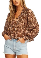 Billabong Late Night Smocked Cotton Top in Black at Nordstrom