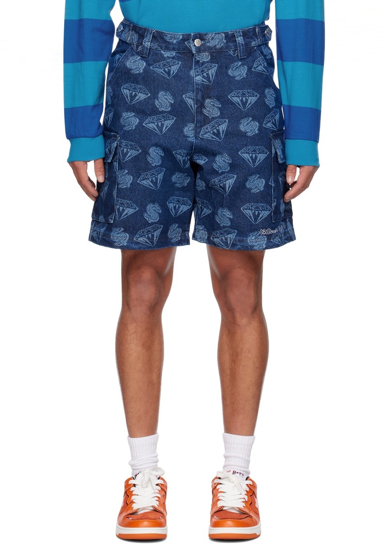 Billionaire Boys Club Blue Printed Denim Shorts