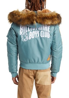 Billionaire Boys Club Eucalyptus Faux Fur Trim Graphic Hooded Bomber Jacket