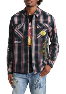 Billionaire Boys Club Mantra Plaid Embroidered Button-Up Overshirt
