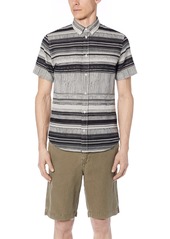 Billy Reid Men's Slim Fit Short Sleeve Button Down Murphy Shirt Black/White line Drawn L